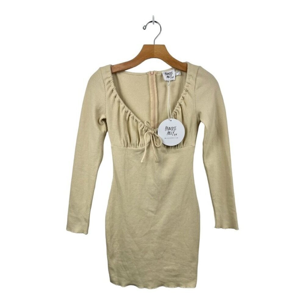 ** NEW Princess Polly Millie Micro Waffle Milk Maid Mini Dress in Beige Size XS - Picture 4 of 9